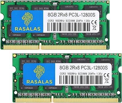 Rasalas DDR3 16GB Kit (2x8GB) PC3L-12800S 1600 MHz DDR3 2Rx8 1.35V 204-Pin CL11 Non-ECC Unbuffered Laptop Memory Notebook RAM