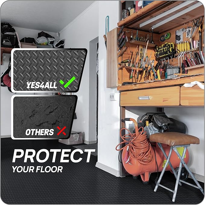 Yes4All EVA Interlocking Mats, Puzzle Floor Tiles, Foam Floor Padding with Border for Furniture, Home Space, Living Room, Garage - Black, 1.02 m2 63363