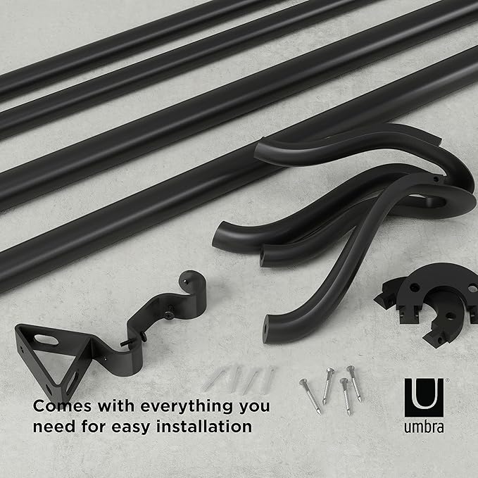 Umbra Midnight Black-Out Curtain Rod for Window, Works with All Room-Darkening Panels, Adjustable 42" to 120", Black 63528