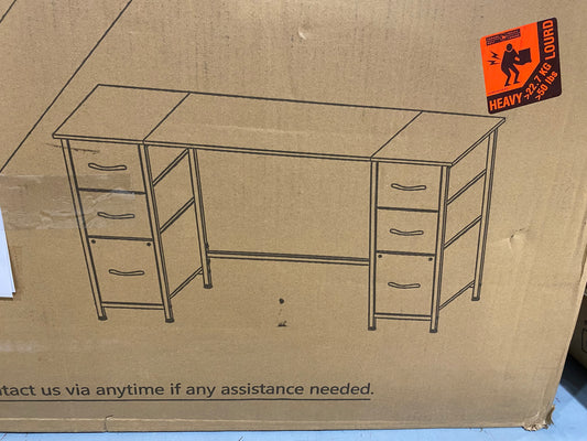 MZPVK 62 Inch Computer Desk with 6 Fabric Drawer, Home Office Desk, Work Desk for Home Office, Study, Gaming Desk with Drawers, Large Storage, Bureau de Travail, Black