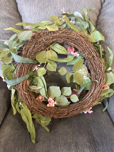 Wreath 23" Floral Artificial Wreath for Front Door Wall Decor Home Décor Festival Celebration Wedding Party New Owners Seasonal Decoration Housewarming Gifts EZsenses (Light Pink)