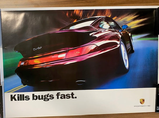 Porsche Turbo Kills Bugs Fast Factory Car Poster, 24 x 36 inches