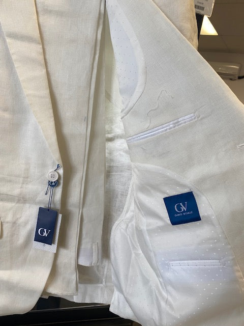 Gino Vitale Men's 100% Linen Suit 2 Piece - White - Size: 40X34W
