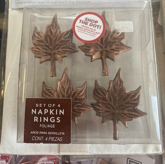 FALL LEAF NAPKIN RINGS IN COPPER (SET OF 4)