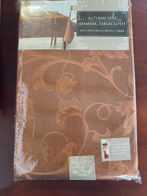 AUTUMN VINE 60-INCH X 104-INCH OBLONG TABLECLOTH IN BRONZE DAMASK