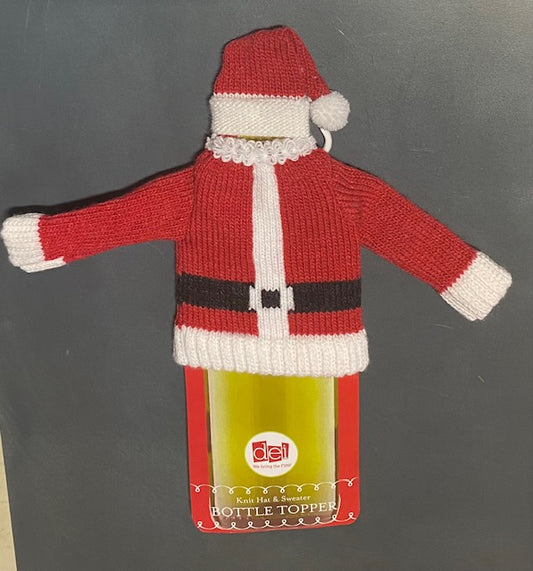 SANTA KNIT HAT AND SWEATER BOTTLE COVER