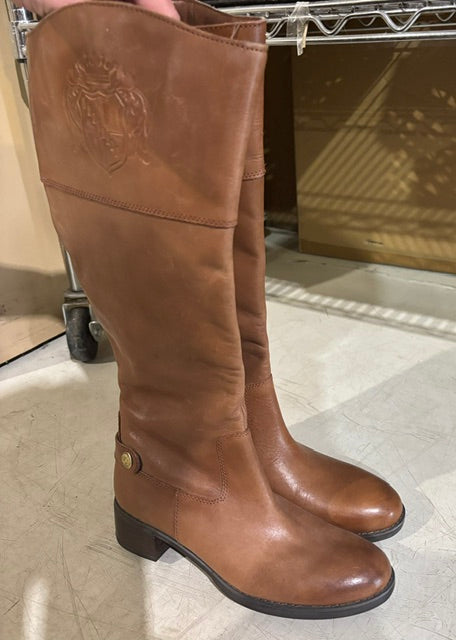 Franco Sarto Women'S All Genuine Leather Knee High Two-Tone Riding Fashion Boots 6 M