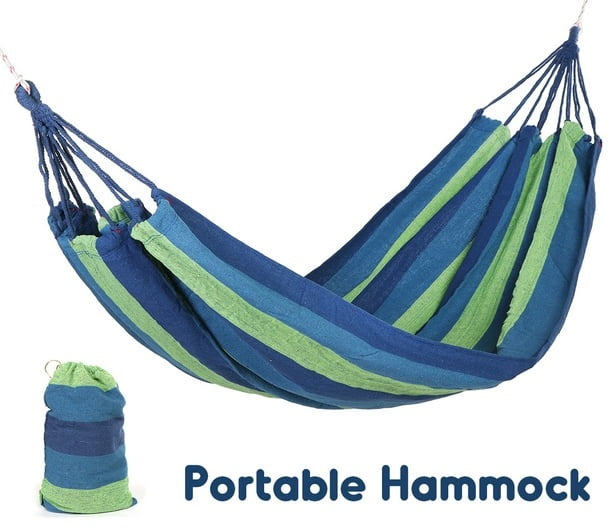 Anself Portable Garden Canvas Hammock Canvas Bed Camping Hanging Porch Backyard Indoor Outdoor Swing Blue