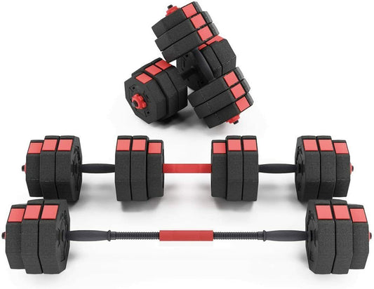 DlandHome Dumbbells Anti Rolling Fitness Dumbbells 66 Pounds Adjustable Dumbbells (Pair), Iron Sand Mixture Octagonal Designed, Red & Black