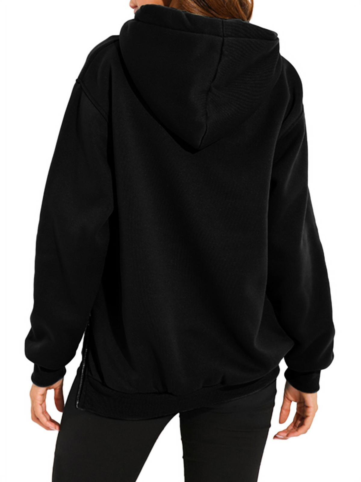Zanzea Women's Casual Loose Side Zipper Long Sleeve Pullover Sweatshirt, Black M