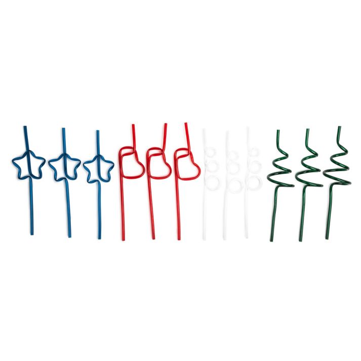 CORE KITCHEN 12-PIECE ASSORTED FIGURAL HOLIDAY STRAWS SET