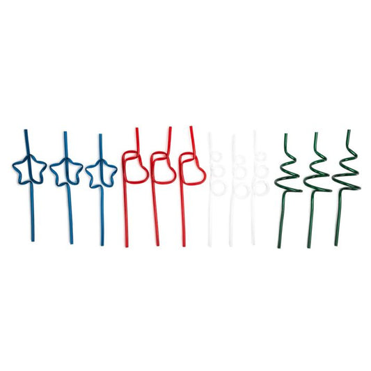 CORE KITCHEN 12-PIECE ASSORTED FIGURAL HOLIDAY STRAWS SET