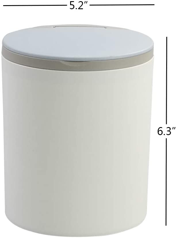 Begale 2L White Tiny Plastic Garbage Can, Round Mini Trash Can With Blue Lid