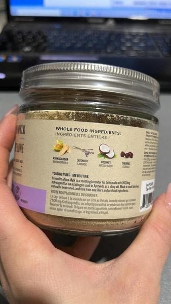 Botanica Organic Lavender Moon Mylk Latte Powder with Ashwagandha & Tart Cherry, Naturally Sweetened (20 Servings, 110g) - Vegan, Gluten-Free, Dairy-Free, and Sugar-Free