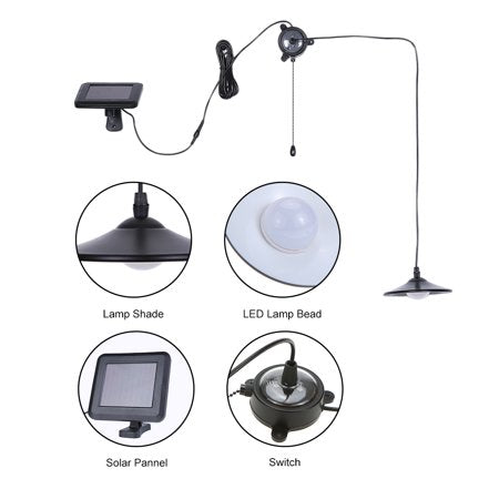 3W Outdoor Hanging Solar Powered 4 LED Shed Light 250lm Pendant Lamp with Remote Control for Yard Patio