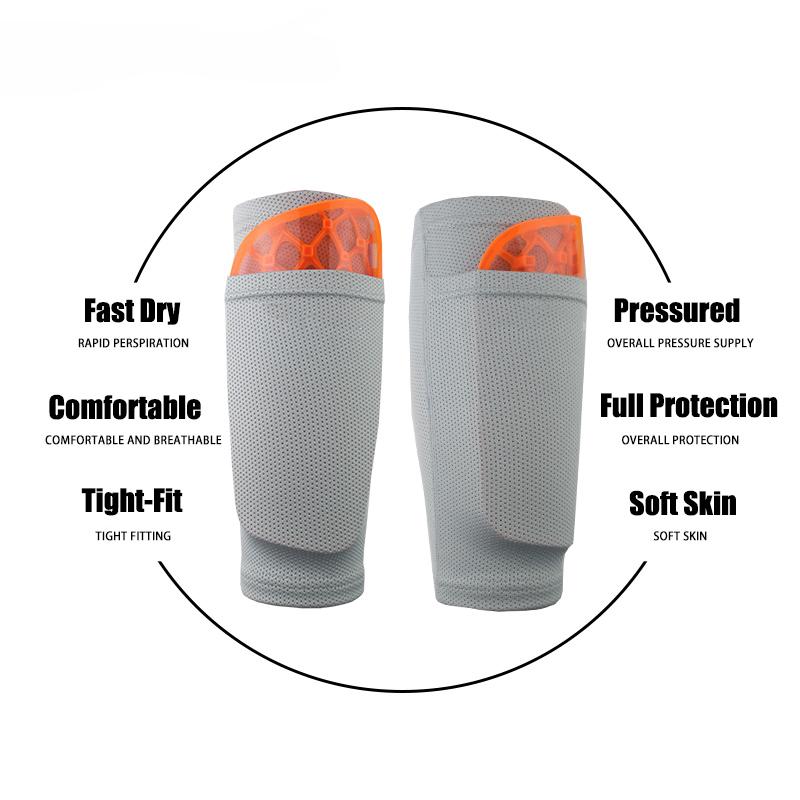 Anself 2 PCS Soccer Shin Sleeves Football Calf Socks Breathable Football Protective Sleeves with Pocket for Shin Guards Grey L