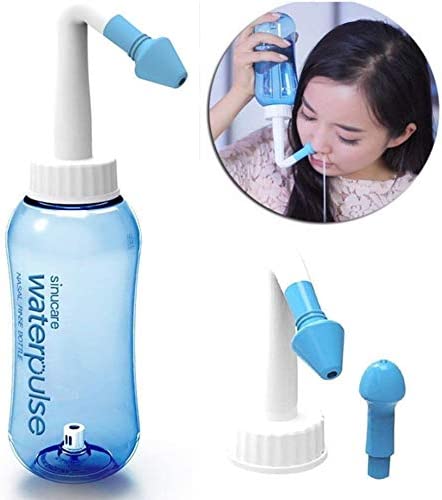 Sinus Rinse Nasal Wash Bottle + 300gr Sinus Rinse Salt - For Adults and Kids - BPA Free 300 ML Bottle with 2 Pieces Nasal Wash Adapters