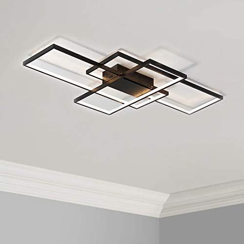 Leniure Black Modern Square LED Light Ceiling Lamp Chandelier Lighting Fixture 41" Wide 23" Deep 3.5" High, Warm White 3000K