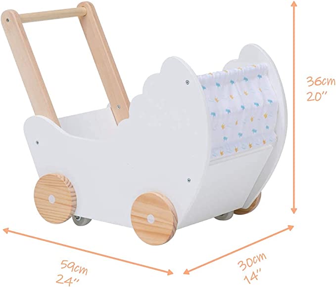 Children 2-in-1 Baby Learning Walker White Wooden Strollers with Blocks