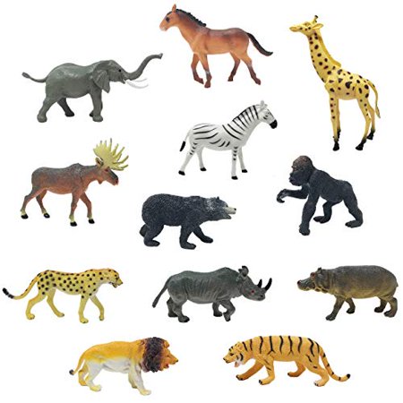 12pc Kids Childrens Assorted Plastic Toy Wild Animals