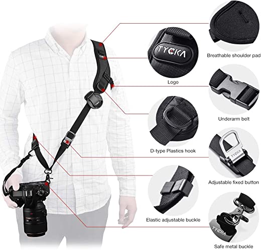 Tycka Camera Shoulder Neck Strap - Equipped with Quick Release Plate and Safety Tether
