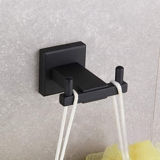 GERZWY Bathroom Hardware Accessories Sets( Robe Hook Toilet Paper Holder Towel Ring Towel Bar) Black Matte