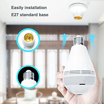 360° Panoramic View WiFi IP Bulb Camera with FishEye Lens 360 Degree 3D VR Panoramic View Home Security CCTV Camera Wirelss Security Camera (2.0 Megapixel)