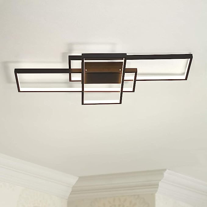 Leniure Black Modern Square LED Light Ceiling Lamp Chandelier Lighting Fixture 41" Wide 23" Deep 3.5" High, Warm White 3000K