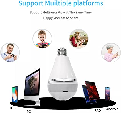 360° Panoramic View WiFi IP Bulb Camera with FishEye Lens 360 Degree 3D VR Panoramic View Home Security CCTV Camera Wirelss Security Camera (2.0 Megapixel)