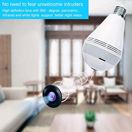 360° Panoramic View WiFi IP Bulb Camera with FishEye Lens 360 Degree 3D VR Panoramic View Home Security CCTV Camera Wirelss Security Camera (2.0 Megapixel)