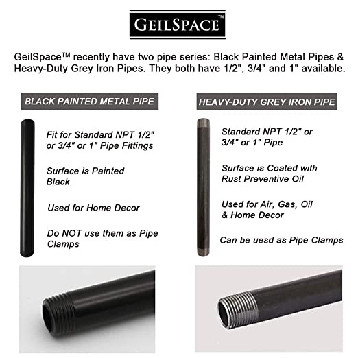 GeilSpace 6 Pack 3/4" × 24" Pre-Cut Black Metal Pipe, Industrial Steel Fits Standard Three Quarters Inch Black Threaded Pipes and Fittings - Vintage DIY Industrial Shelving (3/4" × 24", Black)