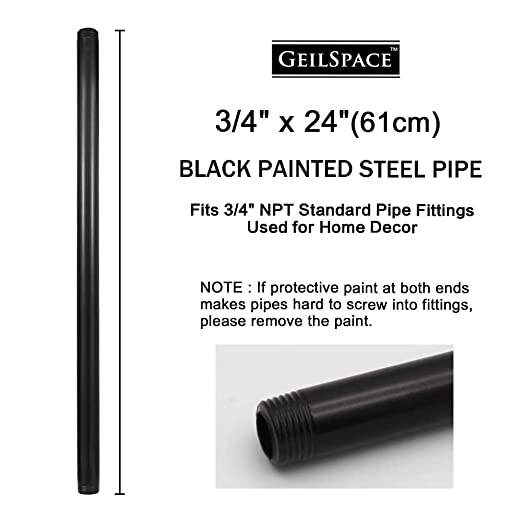 GeilSpace 6 Pack 3/4" × 24" Pre-Cut Black Metal Pipe, Industrial Steel Fits Standard Three Quarters Inch Black Threaded Pipes and Fittings - Vintage DIY Industrial Shelving (3/4" × 24", Black)