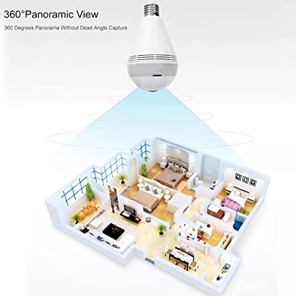 360° Panoramic View WiFi IP Bulb Camera with FishEye Lens 360 Degree 3D VR Panoramic View Home Security CCTV Camera Wirelss Security Camera (2.0 Megapixel)