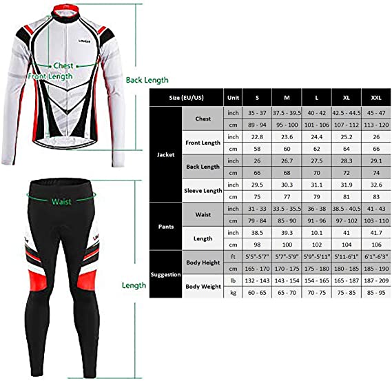 Lixada Men's Cycling Jersey Suit Winter Thermal Fleece, US size M