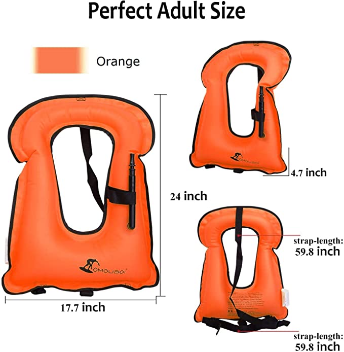 Omoboi Inflatable Swim Vest for Snorkeling Device, Orange