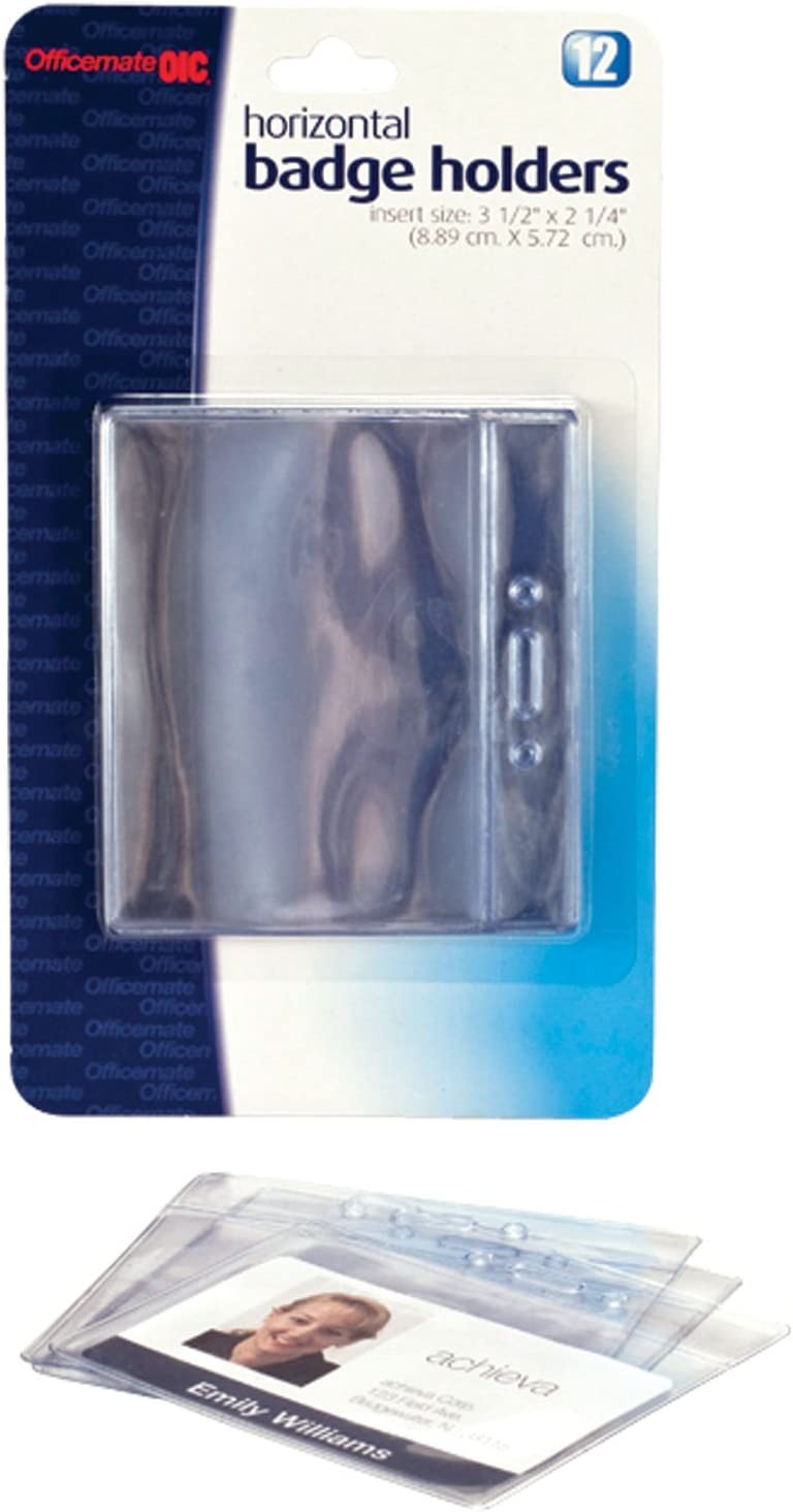 OfficeMate Horizontal Badge Holders 3.5" x 2.25" Pack of 12, Clear