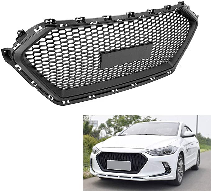 Car Front Grille for Hyundai Elantra 2017 2018, Outer Front Kidney Intake Grille Front Bumper Racing Air Intake Mesh Grills, Auto ABS Modified Accessories