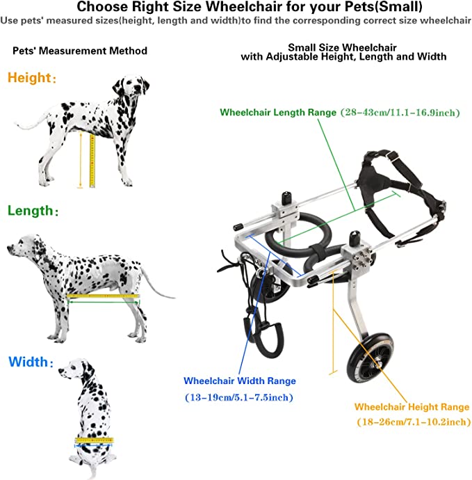 Pet Wheelchair, Aluminium Alloy Silver S Size Adjustable 2 Wheel Lightweight Portable Dog Wheelchair Disabled Dog Assisted Walk Car Hind Leg Exercise Rehabilitation Auxiliary Cart for Dogs Cats (S)
