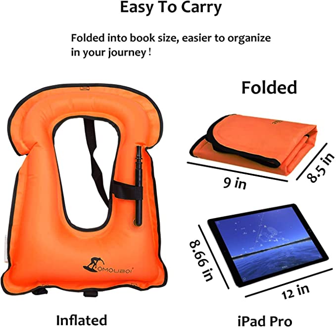 Omoboi Inflatable Swim Vest for Snorkeling Device, Orange