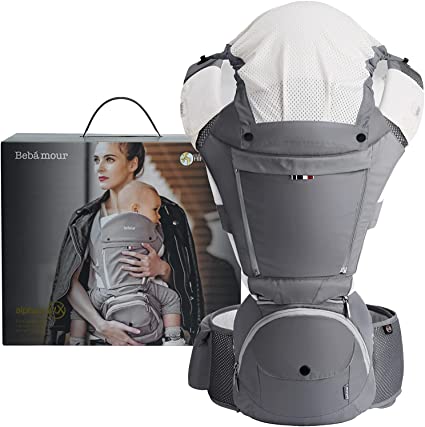 Bebamour SIX-Position Baby Carrier Ergonomic Baby & Child Carrier for All Seasons,Alphax Design (Grey)