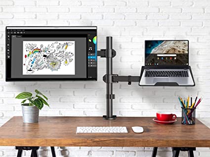 HNCM2 Full Motion Monitor Desk Mount Stand with Laptop Tray