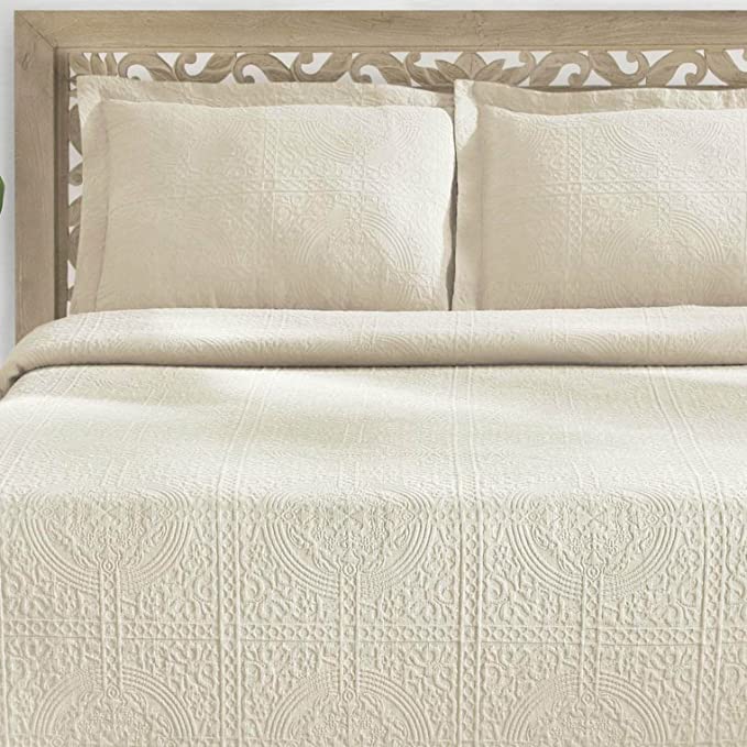 Superior 100% Cotton Medallion Bedspread with Shams - Full, Linen
