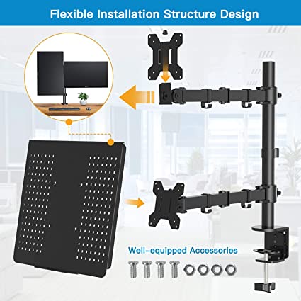 HNCM2 Full Motion Monitor Desk Mount Stand with Laptop Tray