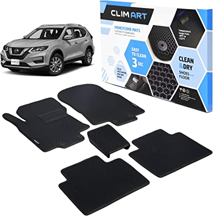 CLIM ART Honeycomb Custom Fit Floor Mats for Nissan Rogue 2014-2020, 1st & 2nd Row