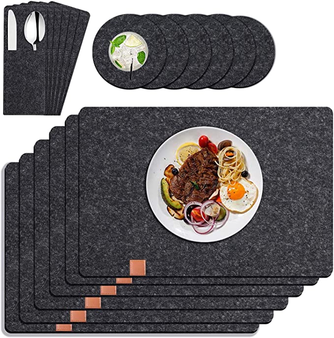 Felt Placemats, 18 Pcs Felt mats, Coasters and Cutlery Bags, Dinner Mat,