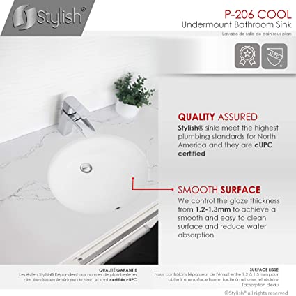 STYLISH® 19" Ceramic Porcelain Oval Undermount Bathroom Sink