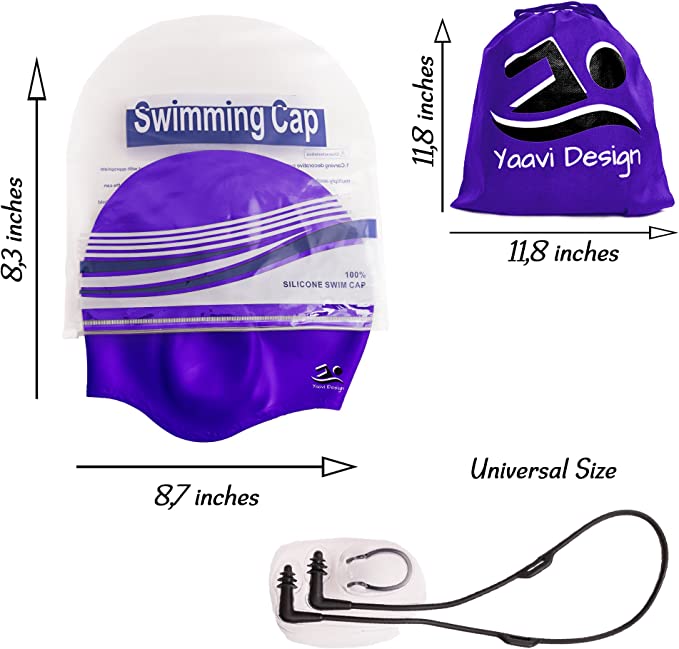 Yaavi Design Premium Silicone Swim Cap + Bonus Nose Clip