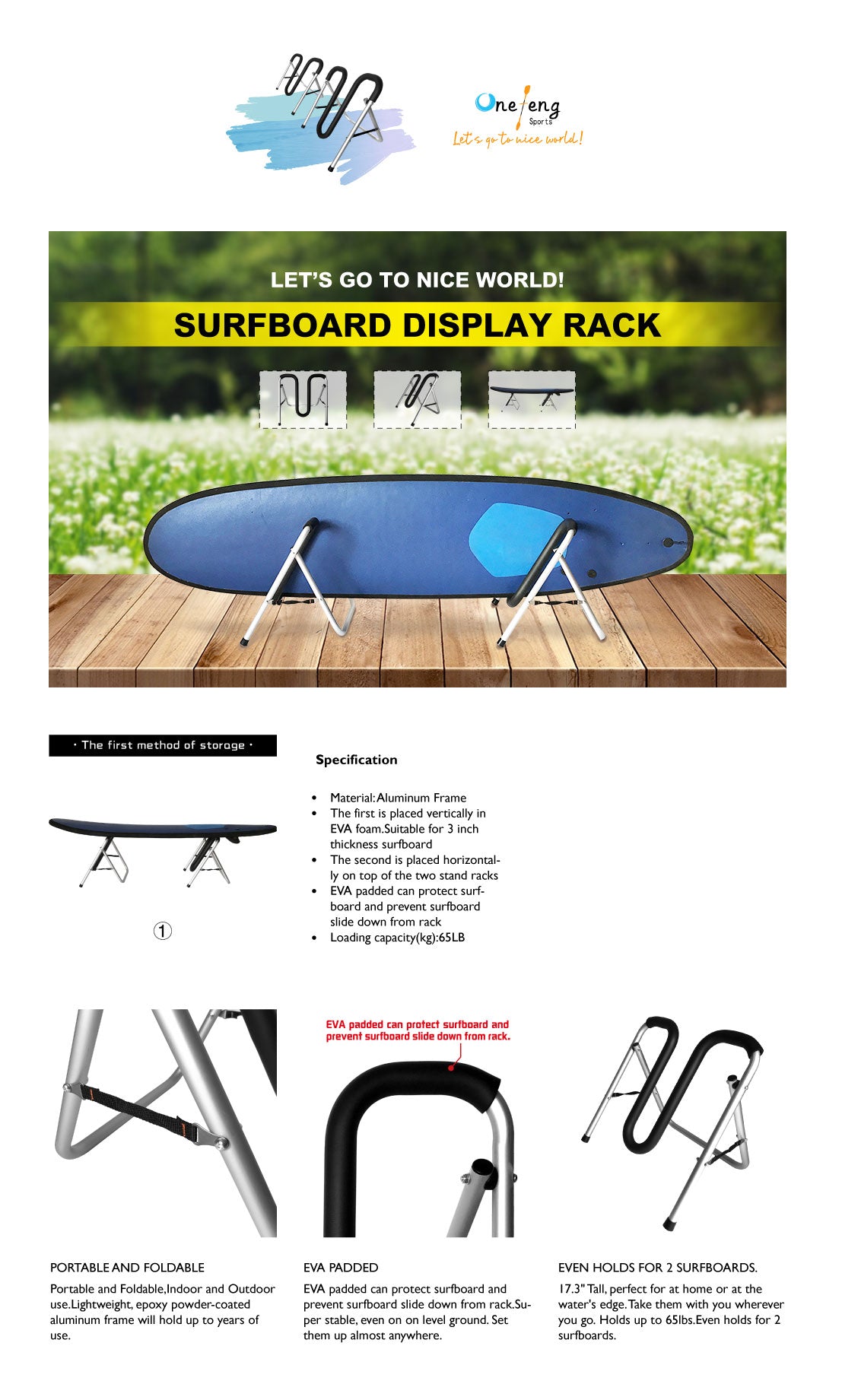 Surfboard Ground Storage Display Stand Rack