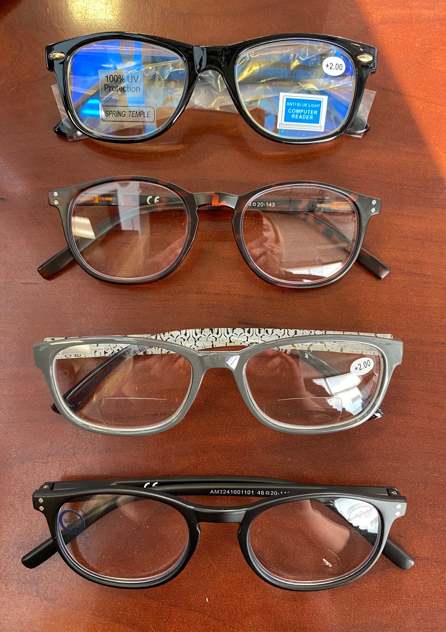 3 Pack Reading Glasses + 1 Pair Blue Light Computer Glasses