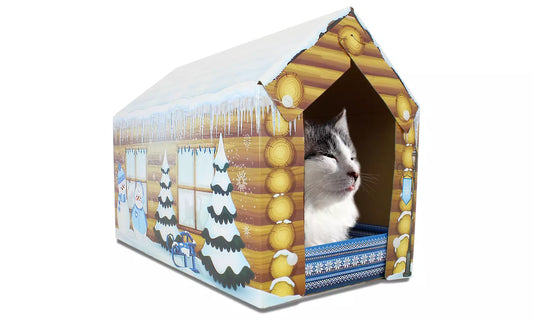 Festive Holiday Cat House & Cat Scratcher With Catnip Snowman